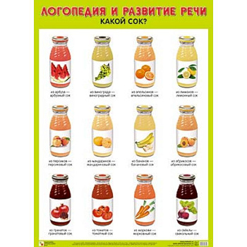 Плакат. Логопедия и развитие речи 'Какой сок?' Плакат. Логопедия и развитие речи 'Какой сок?'